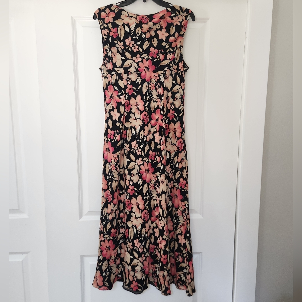 Charter Club Vintage 100% Silk Hawaiian Floral Print Maxi Dress Black 14 - Picture 2 of 6